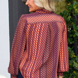 Long Sleeve Woven Blouse w/ Neck Tie