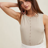 Ribbed Knit Button Up Tank Top
