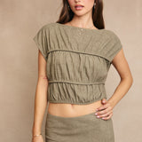 Boat Neck Shirring Detail Top