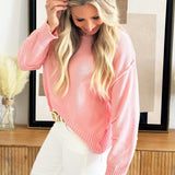 Round Neck Sweater Top with Pleated Sleeves