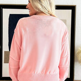 Round Neck Sweater Top with Pleated Sleeves