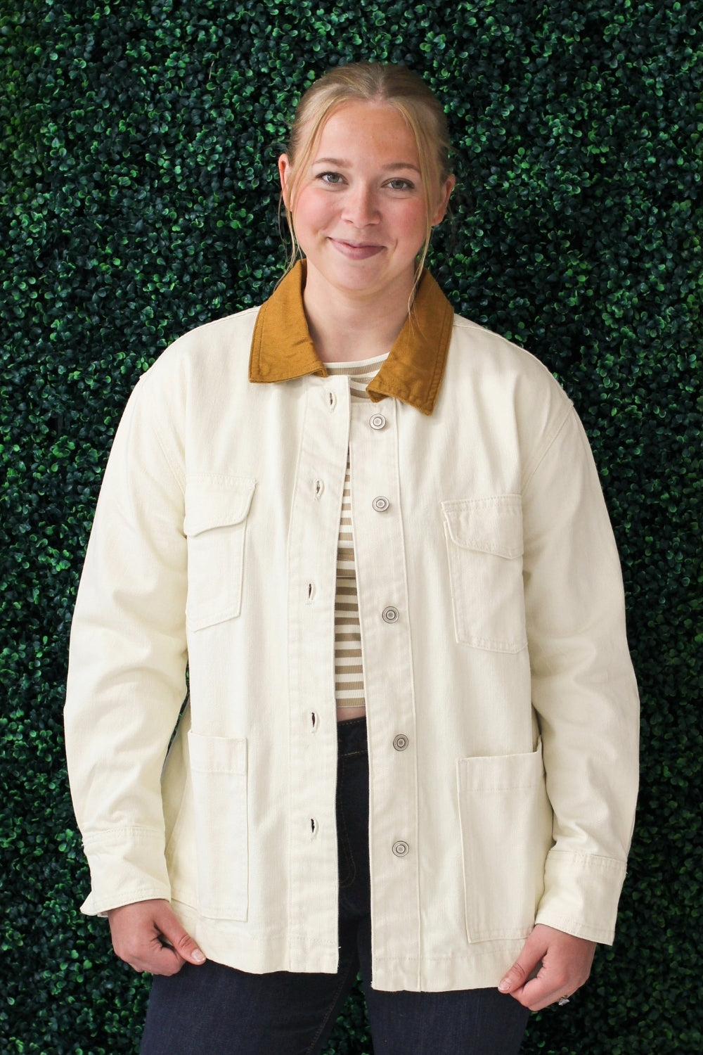 Tan Belt and Collar Button Jacket