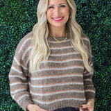 Striped Crew Neck Fuzzy Sweater