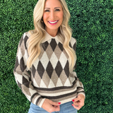 Argyle Pattern Collar Sweater Top