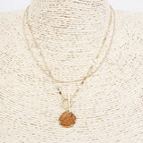 Thin Multi Chain Necklace with Hammered Toggle Coin