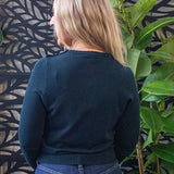 Gold Button Shoulder Scalloped Crewneck Sweater