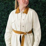 Tan Belt and Collar Button Jacket