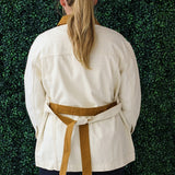 Tan Belt and Collar Button Jacket