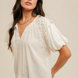 Bubble Sleeve Pin Tuck Detailed Peasant Blouse