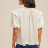 Bubble Sleeve Pin Tuck Detailed Peasant Blouse