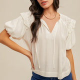 Bubble Sleeve Pin Tuck Detailed Peasant Blouse