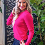 Gold Button Shoulder Scalloped Crewneck Sweater