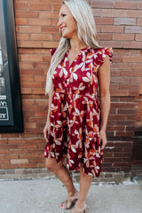 Flower Print Satin Tier Dress