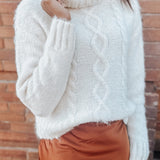 Cable Knit Fuzzy Turtleneck Sweater