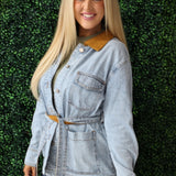 Tan Belt and Collar Button Jacket