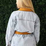 Tan Belt and Collar Button Jacket