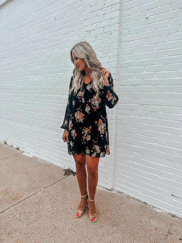 Pleated A-Line Floral Dress