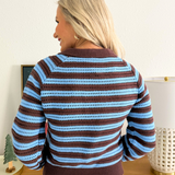 Bohemian Style Half Button Polo Striped Sweater