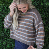 Striped Crew Neck Fuzzy Sweater