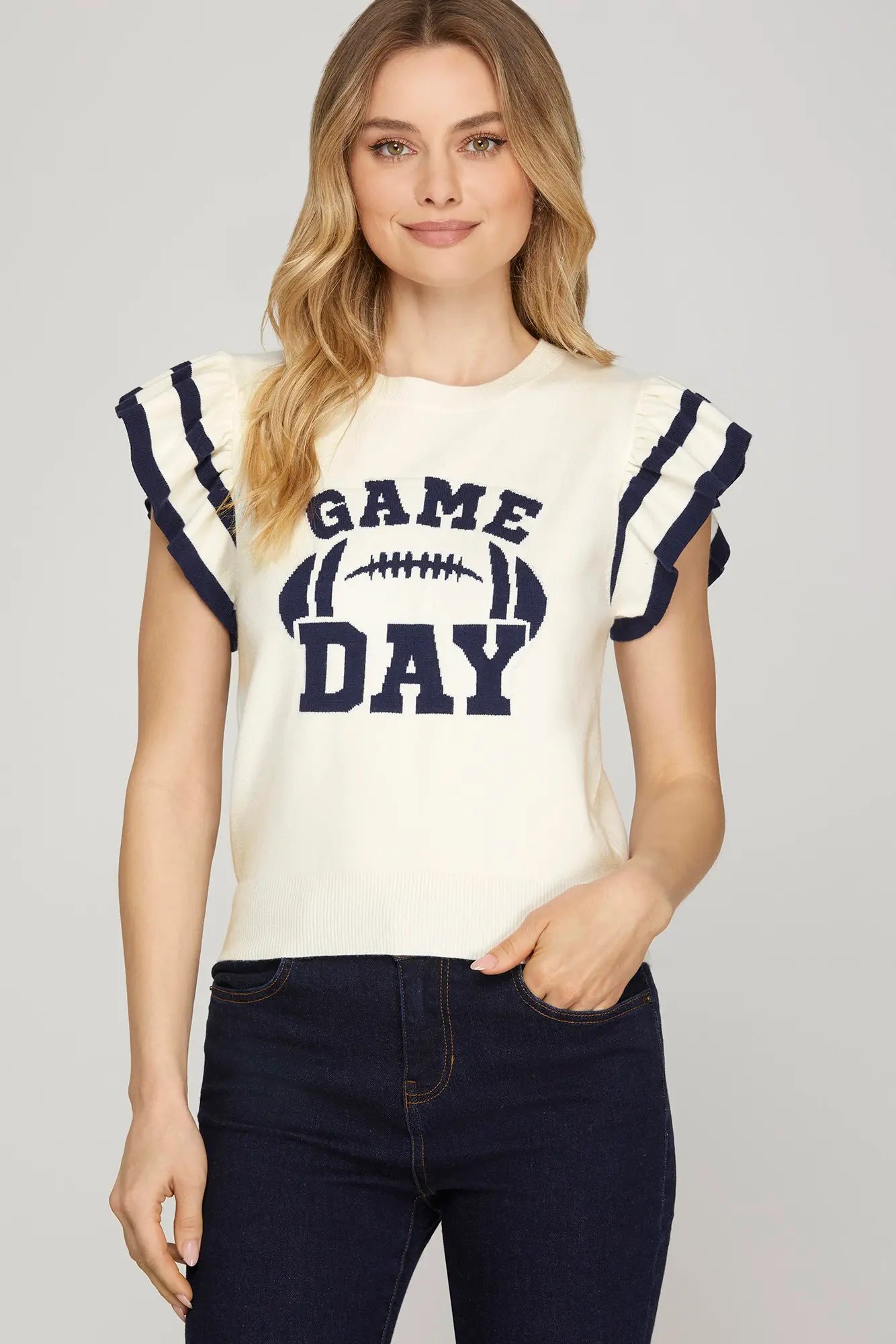 Ruffled Sleeve Game Day Sweater