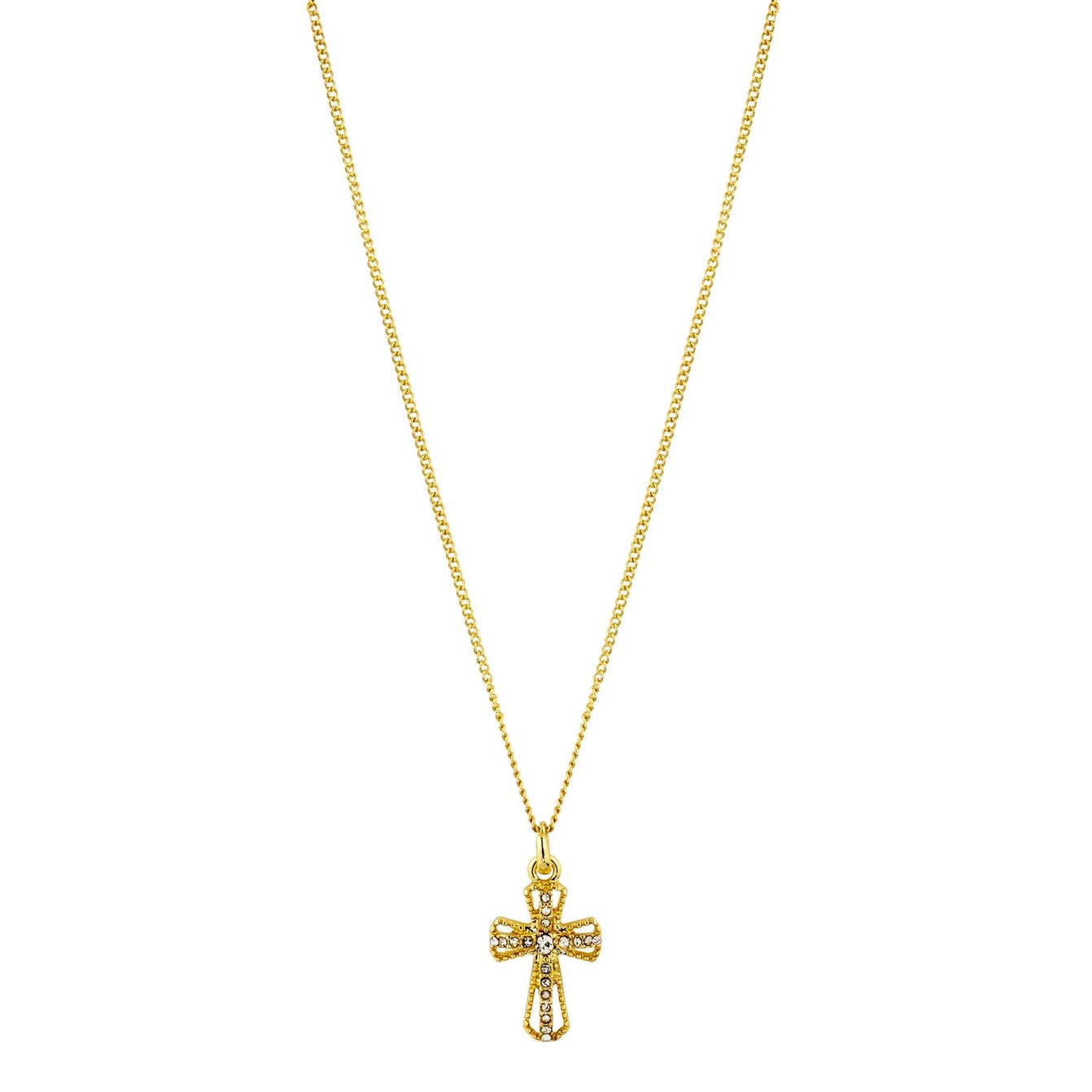 14K Gold Plated Rhinestone Cross Pendant Necklace