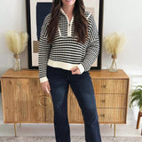 Quarter Zip Open Knit Striped Sweater