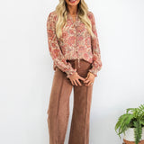 Floral Chiffon Ruffled Neck Blouse