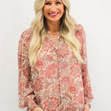 Floral Chiffon Ruffled Neck Blouse