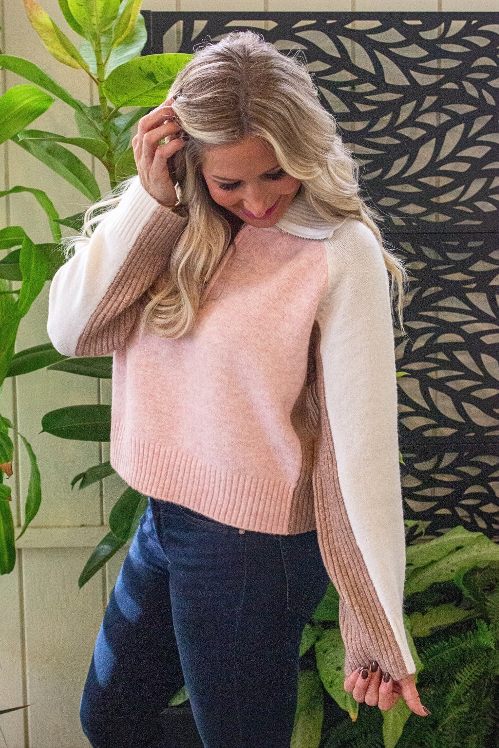 Half Zip High Neck Sweater