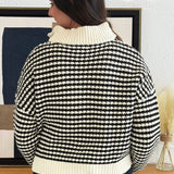 Quarter Zip Open Knit Striped Sweater