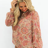 Floral Chiffon Ruffled Neck Blouse