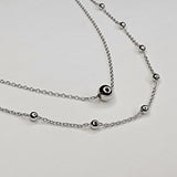 Round Metal Beads with Double Layered Chain Necklace