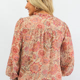 Floral Chiffon Ruffled Neck Blouse