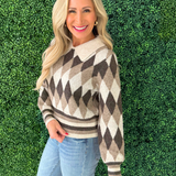 Argyle Pattern Collar Sweater Top
