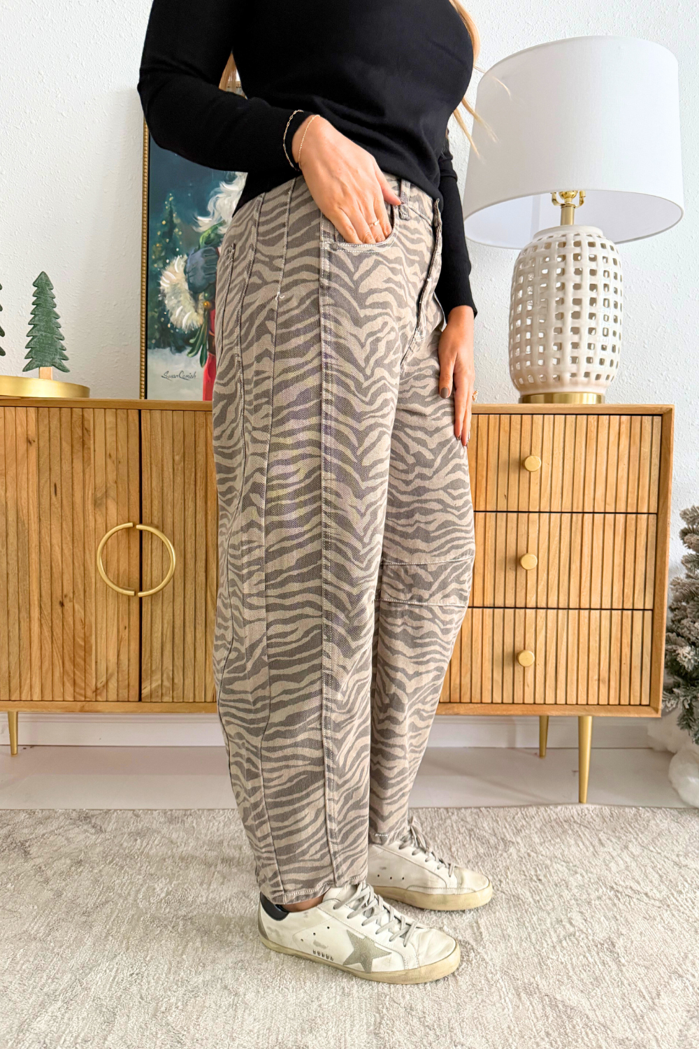 Zebra Print Barrel Jeans