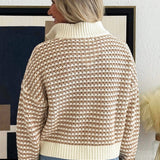 Quarter Zip Open Knit Striped Sweater