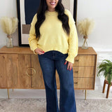 Round Neck Sweater Top with Pleated Sleeves