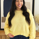 Round Neck Sweater Top with Pleated Sleeves