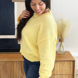 Round Neck Sweater Top with Pleated Sleeves