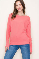 Boat Neck Ribbed Shoulder Long Sleeve