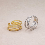 Triple Banded Cz Baguette Micro Pave Adjustable Ring