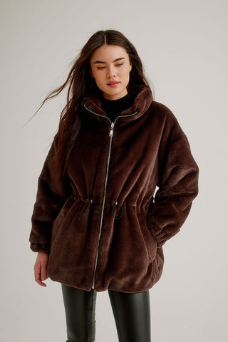 Quilted Faux Fur Reversible Collar Coat