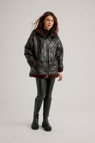 Quilted Faux Fur Reversible Collar Coat