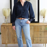 Split Neck Long Sleeve Blouse