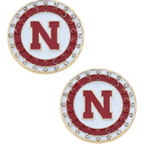 Nebraska Huskers Pave Disc Stud Earrings