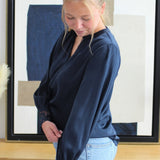 Split Neck Long Sleeve Blouse
