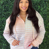 Multi Stripe Zip Sweater Hoodie