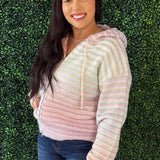 Multi Stripe Zip Sweater Hoodie