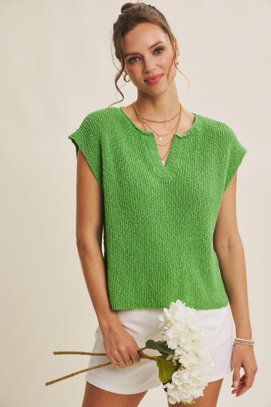 Split Neck Slub Sweater Top with Dolman Sleeves - The 308 Boutique