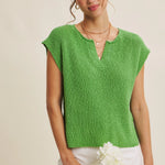 Split Neck Slub Sweater Top with Dolman Sleeves - The 308 Boutique